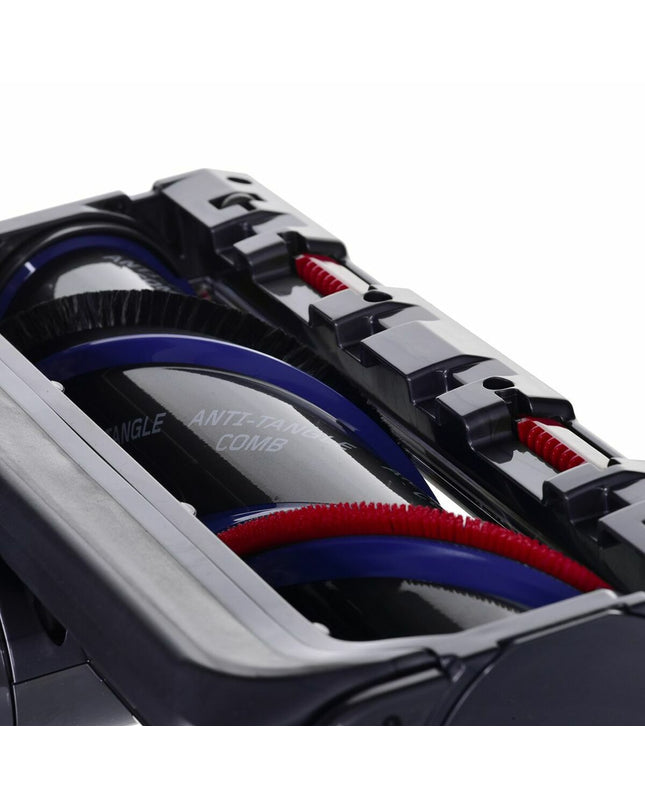 Dyson V15 Detect Absolute steel vacuum cleaner for home cleaning, showing the upright vacuum with digital display and cleaning attachments.