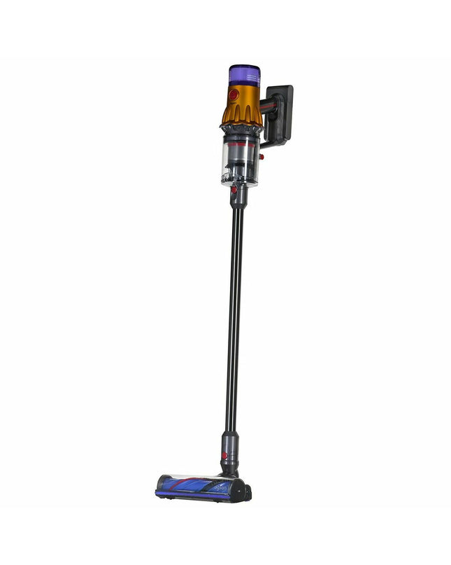 Dyson V12 Detect Slim steel stick vacuum cleaner with digital display and lightweight design for home cleaning.