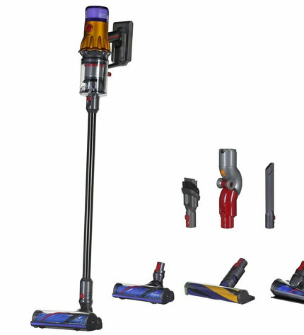 Dyson V12 Detect Slim steelstofzuiger with 150W power, upright vacuum cleaner for home cleaning and floor maintenance.