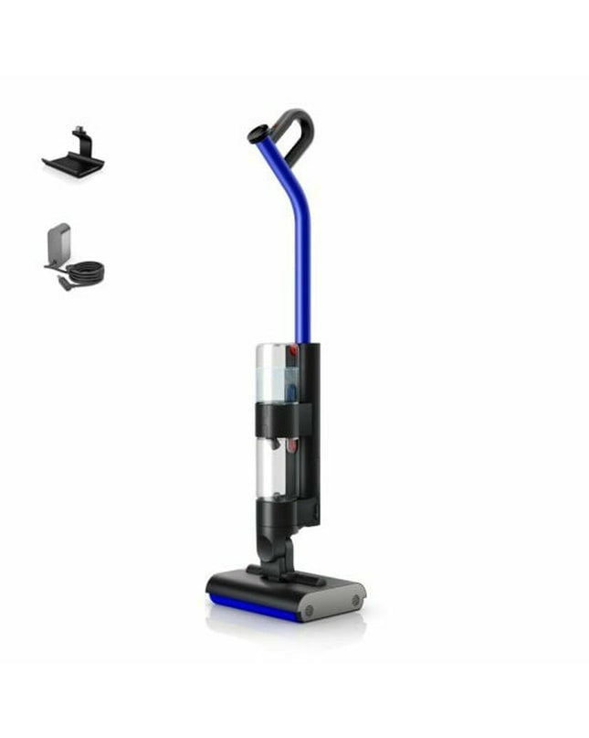 Dyson WASHG1 black electric mop for home cleaning, with a sleek design and cleaning attachments visible in the image.