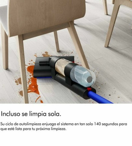 Dyson WASHG1 black electric mop for home cleaning, featuring a sleek design and handheld operation for efficient floor cleaning.