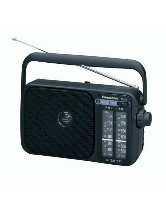 Panasonic RF-2400D Bluetooth transistor radio with vintage design, electronic toy and game, featuring a compact shape and control buttons.