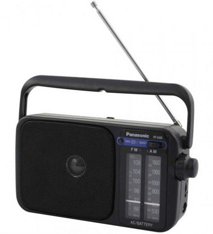 Panasonic RF-2400D Bluetooth transistor radio in a playful electronic toy, featuring vintage-inspired design and colorful controls.
