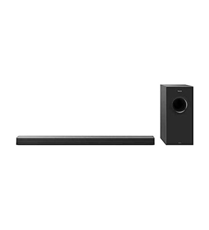 Panasonic SC-HTB600EGK soundbar in black with 360W audio output, sleek electronic audio and hi-fi equipment.