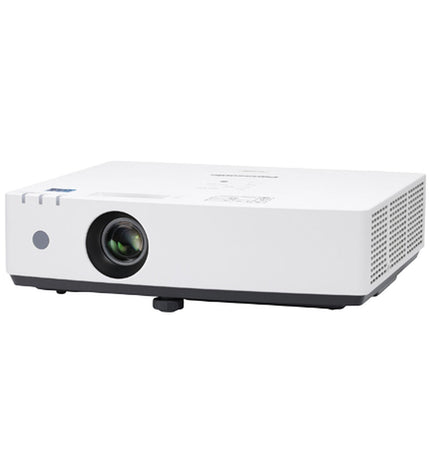 Panasonic PT-LMZ420 projector with 4200 lumens displaying a bright image on a wall in a home theater setup
