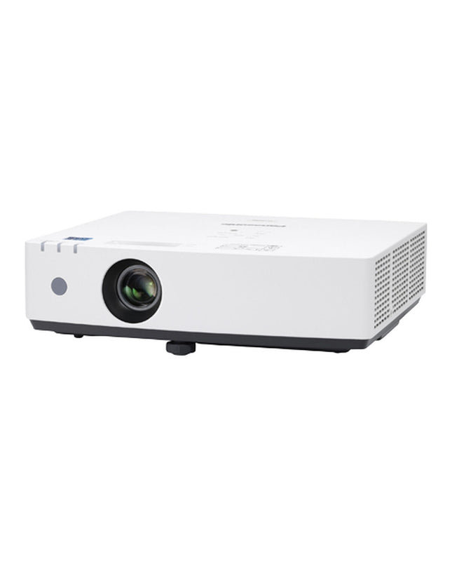 Panasonic PT-LMZ420 projector with 4200 lumens displaying a bright image on a wall in a home theater setup