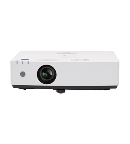 Panasonic PT-LMZ420 projector displaying a vibrant home theater setup with bright images and sleek design.