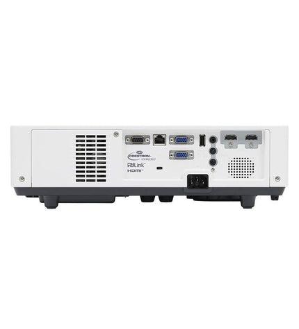 Panasonic PT-LMZ420 projector displaying a bright, clear image in a home theater setting with control buttons on top.