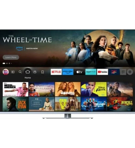 Panasonic 55-inch LED 4K Ultra HD Smart TV displaying a vibrant home screen with colorful app icons and sleek black frame.