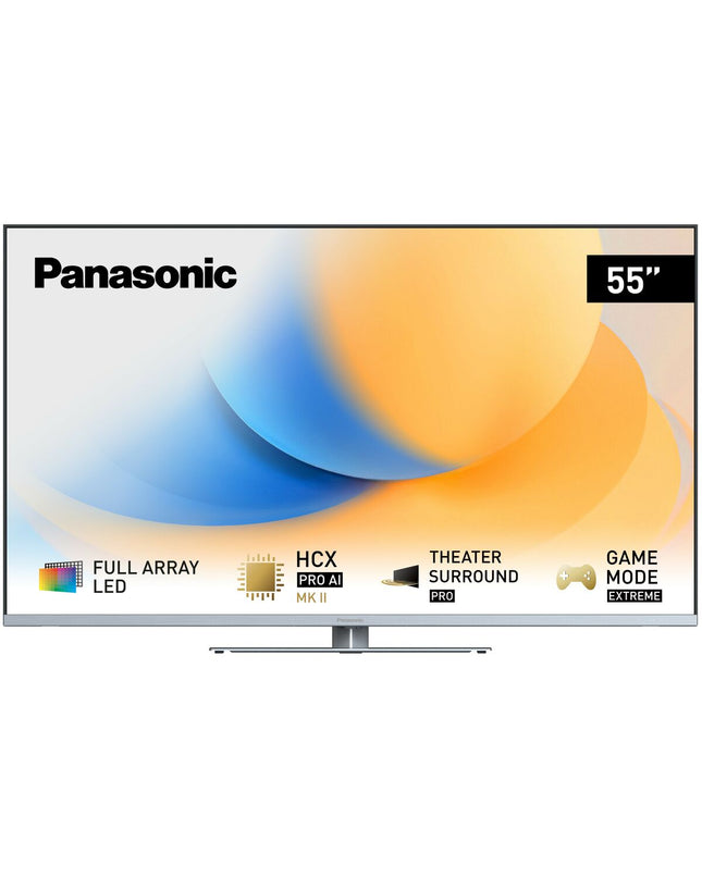 Panasonic 55-inch LED 4K Ultra HD Smart TV displaying vibrant screen with sleek black bezel and modern design.