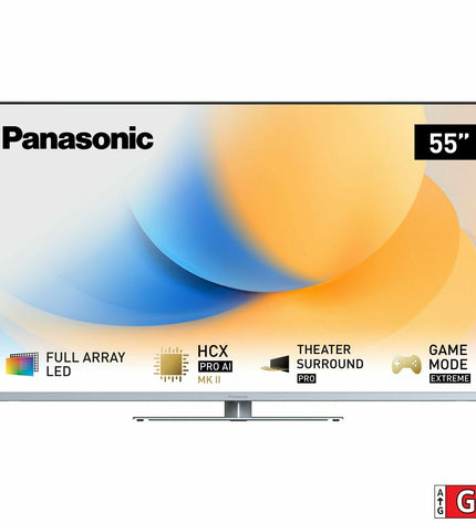 Panasonic 55-inch LED 4K Ultra HD Smart TV displaying a vibrant home screen with app icons and a sleek black bezel.
