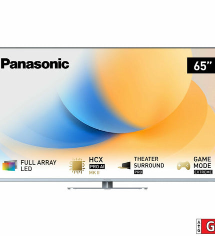Panasonic 65-inch LED Smart TV with sleek design, displaying vibrant colors and a thin bezel for home entertainment setup.