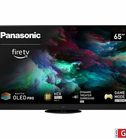 Panasonic 65-inch OLED 4K Ultra HD Smart TV with sleek design and slim bezels, perfect for home entertainment and video streaming.