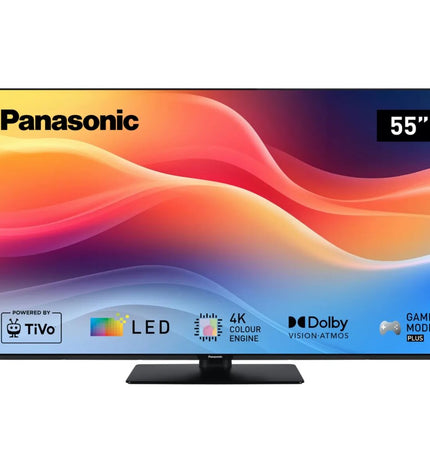 Panasonic Smart TV TB-55W61AEZ with a sleek black screen and slim bezel, displaying vibrant colors for home entertainment.