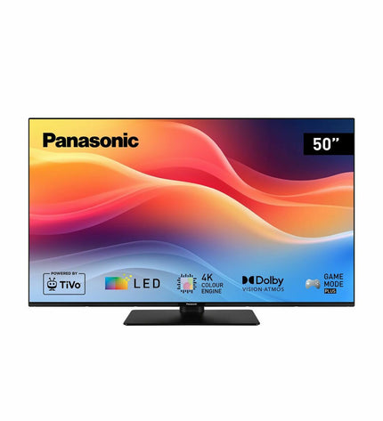 Panasonic TB50W61AEZ 50-inch 4K Ultra HD LED Smart TV with DVB-T2 and DVB-S2, displaying a vibrant home entertainment scene.