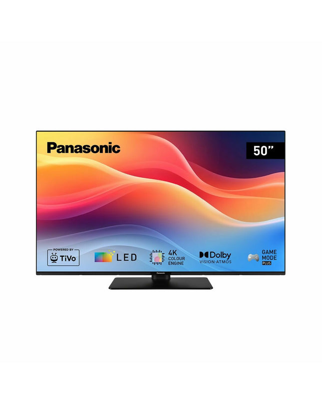 Panasonic TB50W61AEZ 50-inch 4K Ultra HD LED Smart TV with DVB-T2 and DVB-S2, displaying a vibrant home entertainment scene.