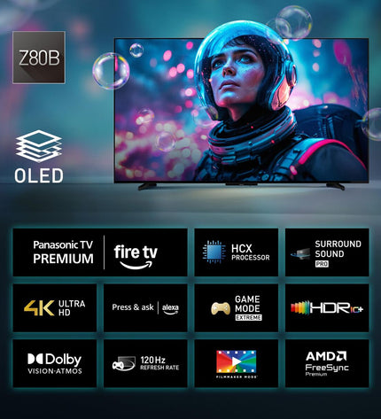 Panasonic 55-inch OLED 4K Ultra HD Smart TV displaying vibrant colors and sleek black bezel in a modern living room setting.