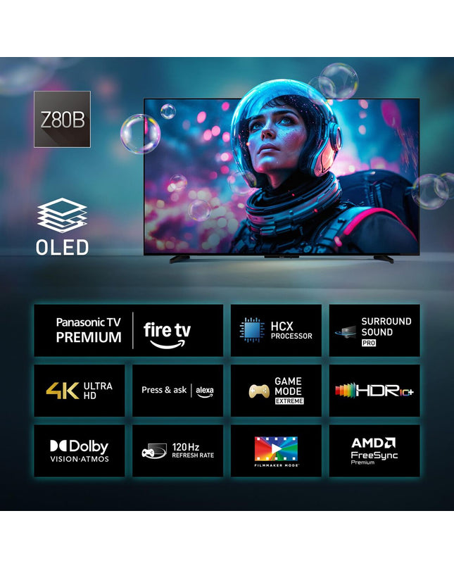 Panasonic 55-inch OLED 4K Ultra HD Smart TV displaying vibrant colors and sleek black bezel in a modern living room setting.