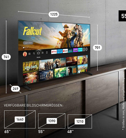 Panasonic 55-inch OLED 4K Ultra HD Smart TV displaying vibrant images and a sleek black frame in a modern living room setting