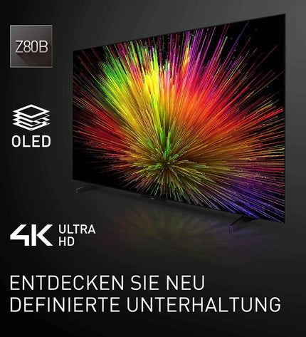 Panasonic 55-inch OLED 4K Ultra HD smart TV displaying vibrant images with slim black bezel in a modern living room setting.