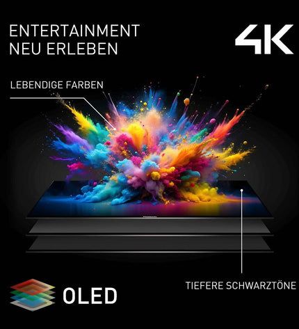 Panasonic 48" 4K Ultra HD OLED Smart TV with HDR, sleek black screen and slim bezel for home entertainment.