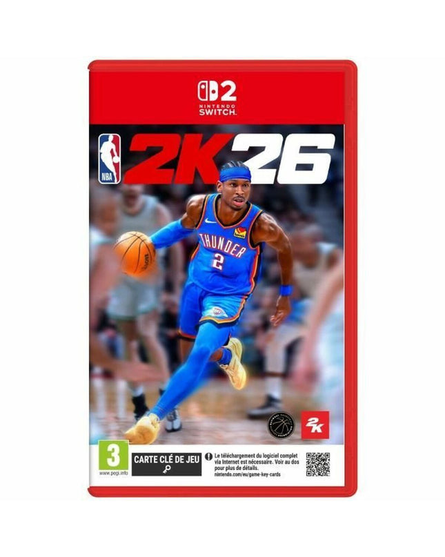 Nintendo Switch NBA 2K26 video game by 2K GAMES, featuring colorful game cover art with basketball imagery and console branding.