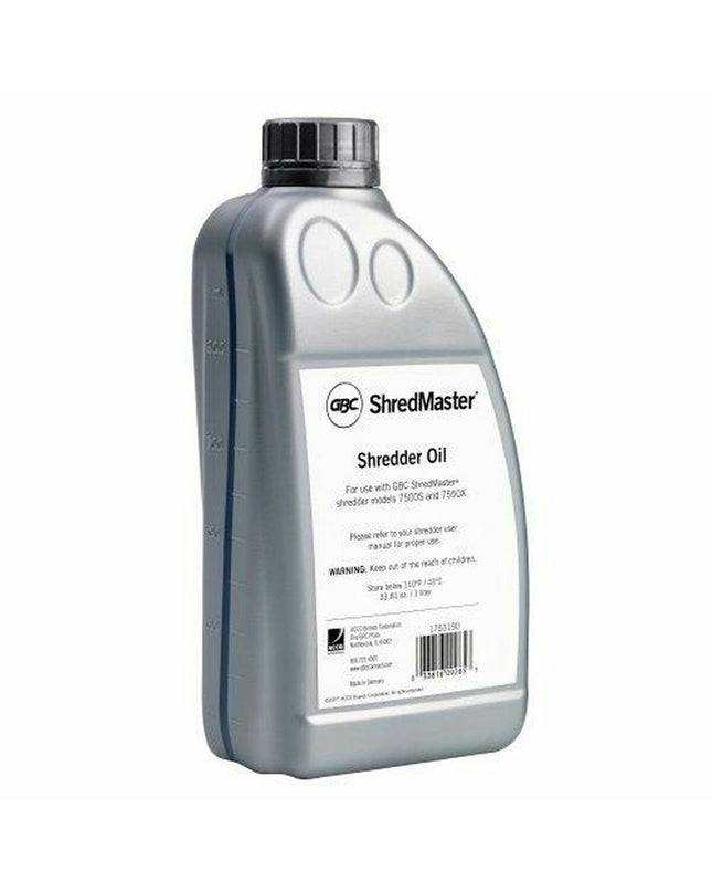 Rexel Series 7000 paper shredder oil bottle, 1L, used for maintaining office paper shredders and electronic office equipment.