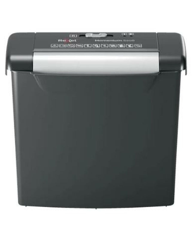 Rexel Momentum S206 paper shredder for office use, compact design with 9-liter waste bin, ideal for office documents and security.