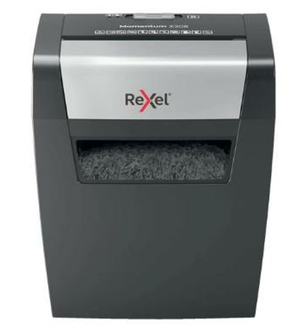 Rexel Momentum X308 paper shredder with 15-liter capacity, office electronics and office supplies for secure document disposal.
