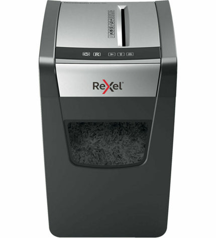Rexel Momentum X312-SL paper shredder with 23L bin, office electronics and stationery, black and silver design.