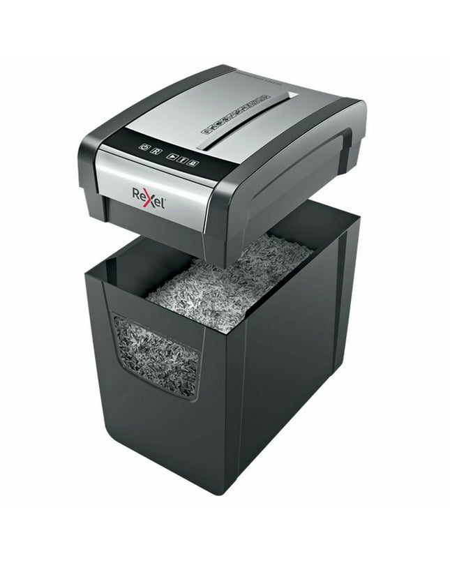 Rexel Momentum X312-SL paper shredder with 23-liter capacity, office electronics, black and silver design for secure document disposal