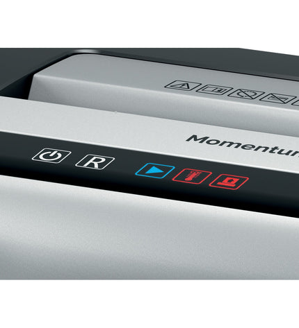 Rexel Momentum M510 paper shredder with 23-liter capacity, compact office electronic for secure document disposal.