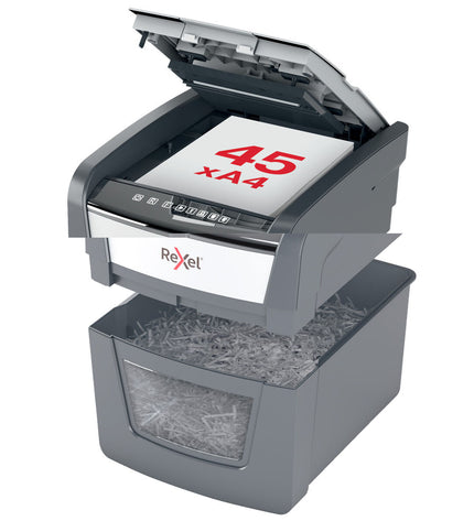 Rexel Optimum AutoFeed 45X paper shredder with 20-liter bin, office electronics and stationery for secure document disposal