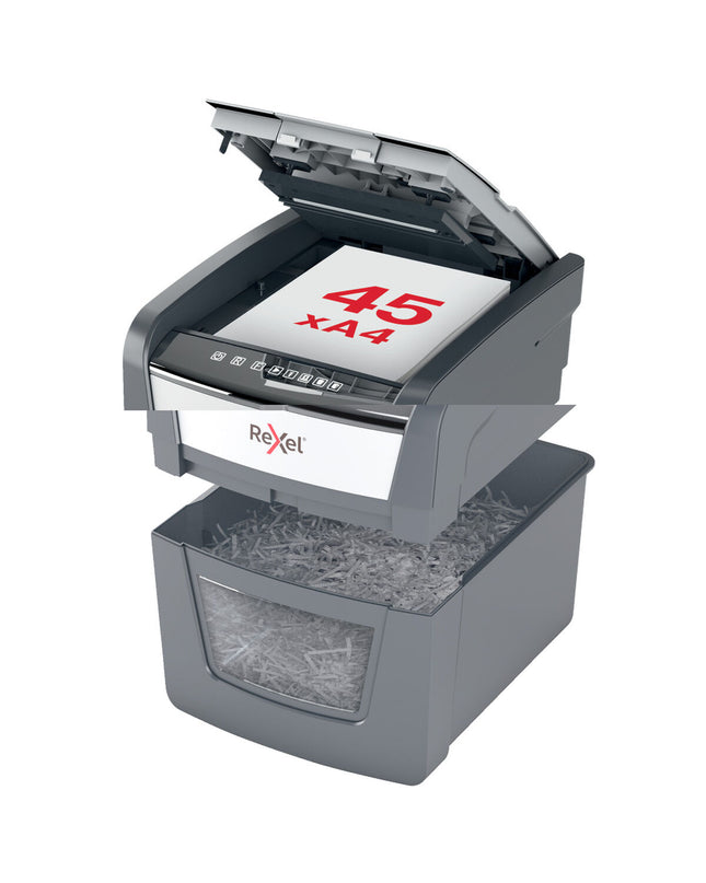Rexel Optimum AutoFeed 45X paper shredder with 20-liter bin, office electronics and stationery for secure document disposal