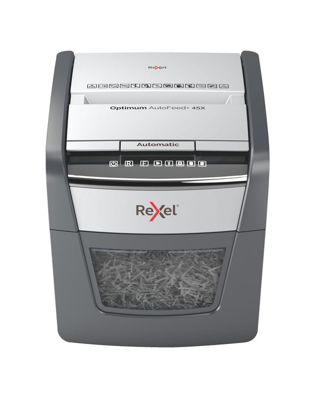 Rexel Optimum AutoFeed 45X paper shredder with 20-liter bin, office electronics and stationery for secure document disposal