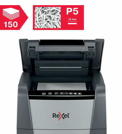 Rexel Optimum AutoFeed 150M paper shredder with metal body and auto-feed slot for office documents and confidential shredding
