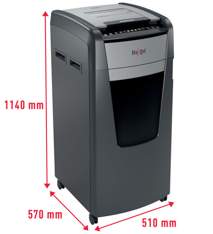Rexel AutoFeed+ 750X paper shredder for office use, with visible paper entry and control panel in a professional workspace