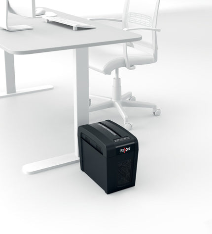Rexel Secure X6-SL paper shredder with 10-liter waste bin, ideal for office documents and secure paper disposal.