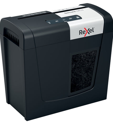 Rexel Secure MC3 paper shredder with 10-liter bin, compact office paper and document shredder for secure document disposal.