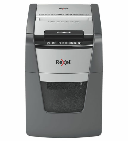 Rexel paper shredder model 2020090XEU in gray with 34-liter capacity for office paper shredding and document security