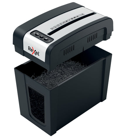 Rexel MC3-SL paper shredder microsnippers for office use, compact office electronics, showing shredder blades and paper input.
