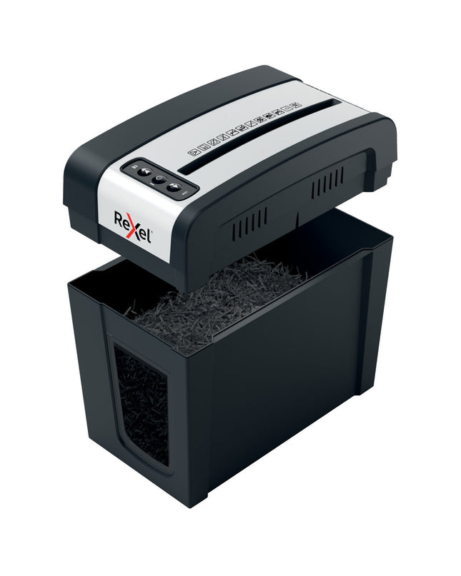 Rexel MC3-SL paper shredder microsnippers for office use, compact office electronics, showing shredder blades and paper input.