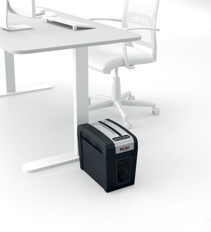 Rexel MC3-SL paper shredder microsnippers for office use, compact electronic shredder in black with control buttons.
