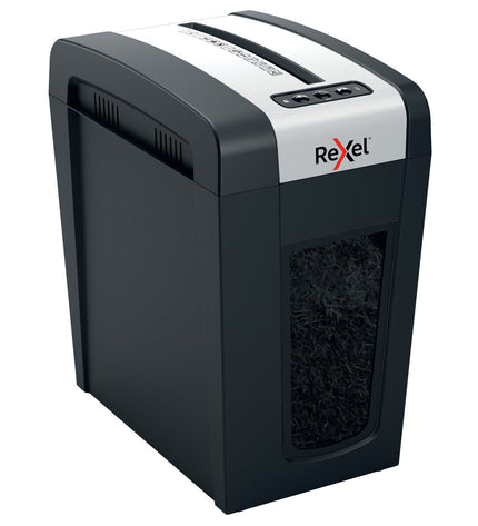 Rexel MC6-SL paper shredder for office use, compact design, black body with shredder slot and control panel.