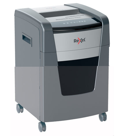 Rexel Momentum Extra XP512+ paper shredder for office use with metal cutting blades and compact design.