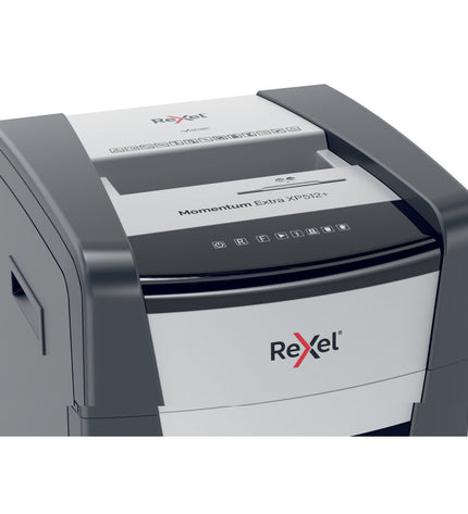 Rexel Momentum Extra XP512+ paper shredder for office use, compact electronic office supplies, paper shredder in black