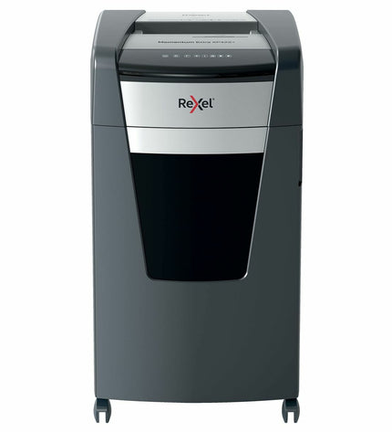 Rexel Momentum Extra XP422+ paper shredder for office use with a sleek black design and visible shredder slot.