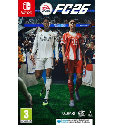 Nintendo EA SPORTS FC 26 Switch videogame cartridge for electronic plug-and-play console, featuring football gameplay.