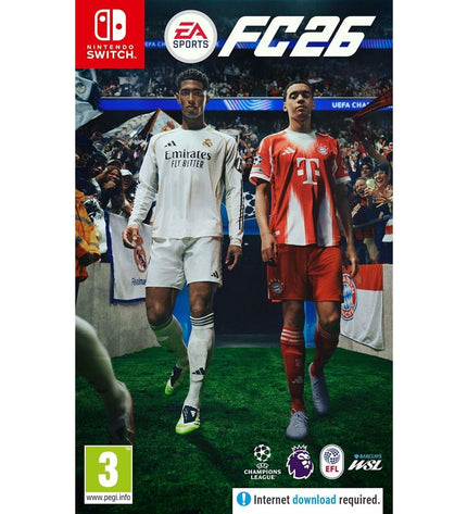 Electronic Arts EA SPORTS FC 26 Switch video game for electronic plug-and-play game console, featuring soccer gameplay.