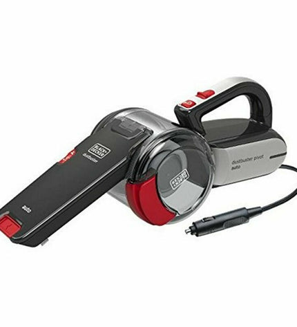 Black & Decker PV1200AV cyclonic handheld vacuum cleaner in black and red, with a 0.44L dust container and 12.5W power.